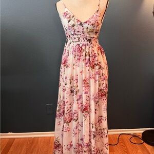 Miss Avenue Floral White and Pink Maxi Dress